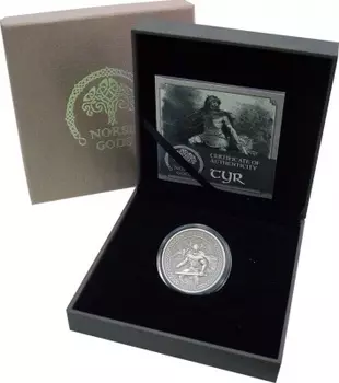 Набор монет 10 долларов Островов Кука 2015 года Серебро Норвежские Боги - Тюр бог войны