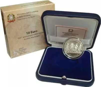 Набор монет 10 евро Италии 2006 года Серебро ? "Ренессансная Живопись в Серебре" - Итальянская монета памяти Андреа Мантеньи ? Отдайте дань великому итальянскому художнику эпохи Возрождения, Андреа Мантенье, с этой восхитительной серебряной монетой номиналом 10 евро