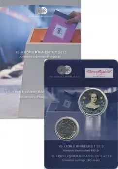 Набор монет 10 крон Норвегии 2013 года Латунь 100 лет Женскому избирательному праву