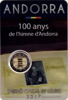 Набор монет 2 евро Андорры 2017 года Биметалл ? «100 лет гимну Андорры» - Памятная монета 2 евро Андорра ? Отпразднуйте столетие гимна Андорры с этой памятной монетой номиналом 2 евро, выпущенной в 2017 году