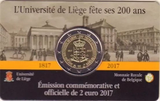 Набор монет 2 евро Бельгии 2017 года Биметалл 200 лет со дня основания Льежского университета
