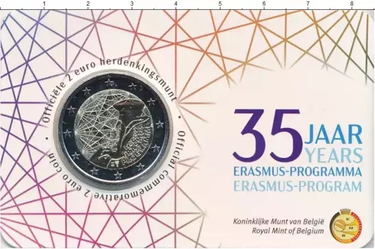 Набор монет 2 евро Бельгии 2022 года Биметалл 35-лет программы “Эразмус”