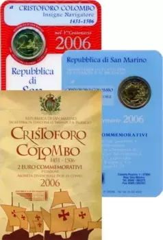 Набор монет 2 евро Сан-Марино 2006 года Биметалл ? Коллекционный набор "Христофор Колумб" - Сан-Марино, 2 евро, 2006 ? Отправьтесь в путешествие во времени с этим великолепным коллекционным набором, выпущенным Сан-Марино в честь 500-летия со дня смерти великого мореплавателя Христофора Колумба