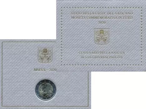 Набор монет 2 евро Ватикана 2020 года Биметалл Монета посвещена 100 летию со дня рождения Иоанна Павла II