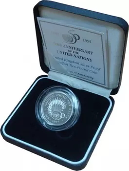 Набор монет 2 фунта Англии 1995 года Серебро Пьедфорт !!! 2 фунта, посвященные 50-летию окончания II Мировой войны