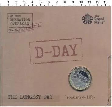 Набор монет 2 фунта Англии 2019 года Биметалл D-Day - 75 лет