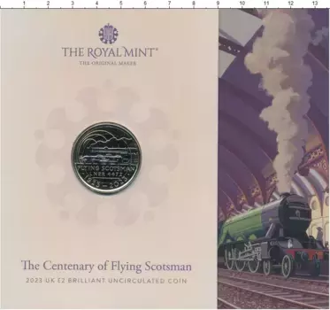 Набор монет 2 фунта Англии 2023 года Биметалл Столетие появления паровоза Flying Scotsman