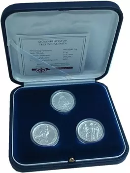 Набор монет 2 пенго Рестрайк-Сет Венгрии 2010 года Серебро Официальный набор рестрайков 2010 года из трех монет по 2 пенго 1935-1936 годов выпуска