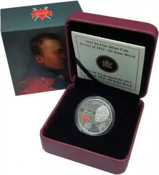 Набор монет 4 доллара Канады 2012 года Серебро Герои 1812 года - сэр Айзек Брок