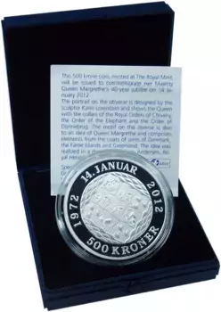 Набор монет 500 крон Дании 2012 года Серебро 40 лет правления