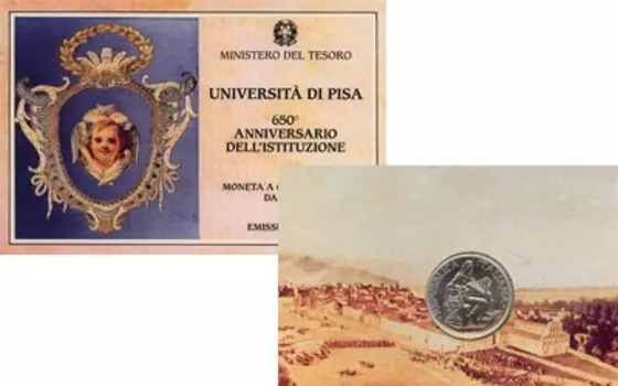 Набор монет 500 лир Италии 1993 года Серебро Набор посвящен одному из самых почтенных учебных заведений Европы, университету города Пиза