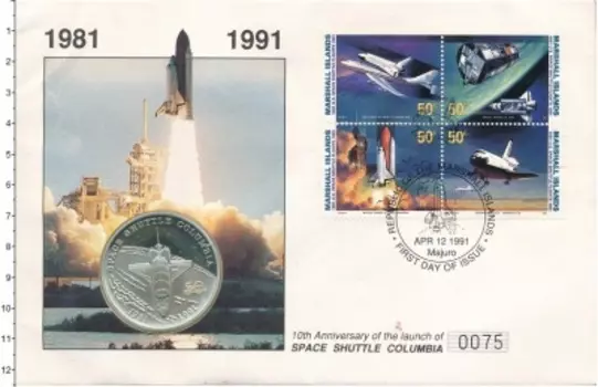 Набор монет 50 долларов Маврикия 1991 года Серебро 10 лет первому полету Шаттла