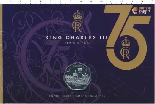 Набор монет 50 пенсов 2023 года Медно-никель 75 лет Карлу III