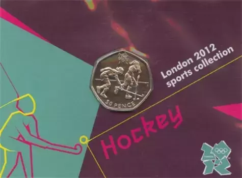 Набор монет 50 пенсов Англии 2011 года Медно-никель Подарочный набор Лондон 2012-спортивная коллекция посвящён хоккею