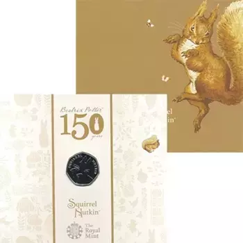 Набор монет 50 пенсов Англии 2016 года Медно-никель Монета из серии 150 лет со дня рождения Беатрис Поттер: белка Наткин