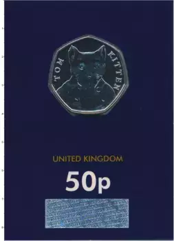 Набор монет 50 пенсов Англии 2017 года Медно-никель Монета из серии "150 лет со дня рождения Беатрис Поттер": котёнок Том