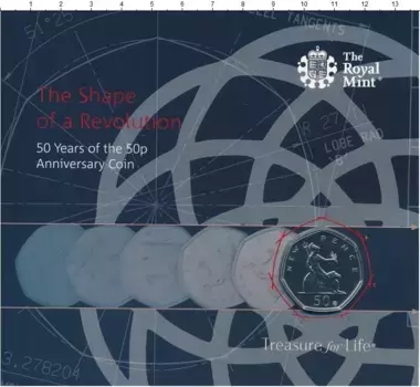 Набор монет 50 пенсов Англии 2019 года Медно-никель 50 лет 50 пенсам