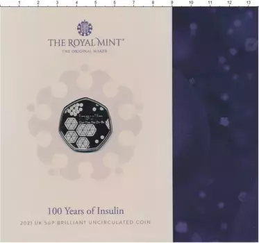 Набор монет 50 пенсов Англии 2021 года Медно-никель 100 лет Открытия инсулина