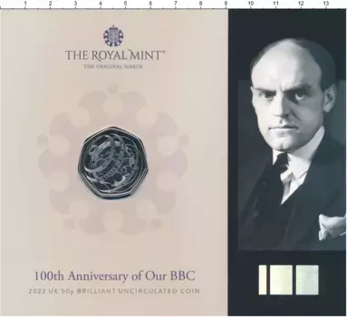 Набор монет 50 пенсов Англии 2022 года Медно-никель 100 лет Британской радиовещательной корпорации BBC
