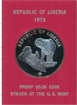 Набор монет 5 долларов Либерии 1973 года Серебро Юбилейная монета Либерии, посвященная защите дикой природы