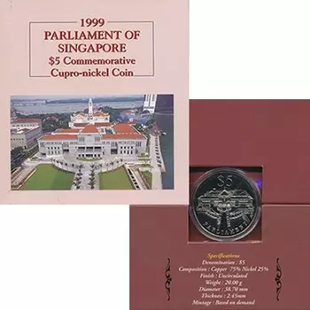 Набор монет 5 долларов Сингапура 1999 года Медно-никель Парламент