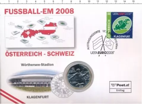 Набор монет 5 евро Австрии 2008 года Серебро Чемпионат Европы по футболу