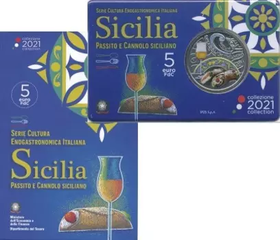 Набор монет 5 евро Италии 2021 года Медно-никель Серия "Культура гастрономии Италии"