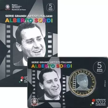 Набор монет 5 евро Италии 2022 года Биметалл Актер Альберто Сорди