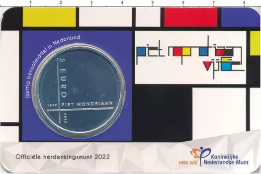 Набор монет 5 евро Нидерланд 2022 года Посеребрение 150 лет со дня рождения Пита Мондриана