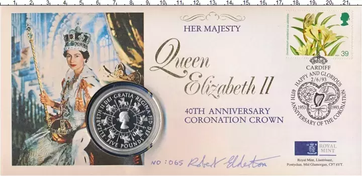 Набор монет 5 фунтов Англии 1993 года Серебро 40 лет Коронации Елизаветы II