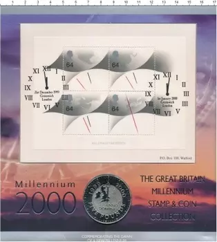 Набор монет 5 фунтов Англии 1999 года Медно-никель Подарочный набор посвящён новому тысячелетию-миллениуму