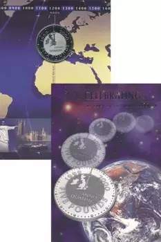 Набор монет 5 фунтов Англии 2000 года Медно-никель Подарочный набор посвящён новому тысячелетию-миллениуму