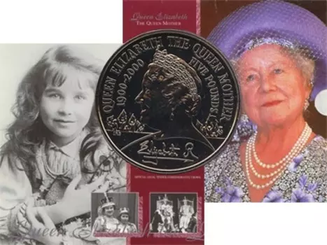 Набор монет 5 фунтов Англии 2000 года Медно-никель Королева-мать 100 лет