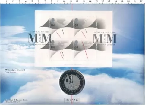 Набор монет 5 фунтов Англии 2000 года Медно-никель Подарочный набор посвящён новому тысячелетию-миллениуму