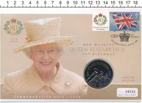 Набор монет 5 фунтов Англии 2006 года Медно-никель 80-летие Елизаветы II