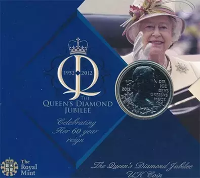 Набор монет 5 фунтов Англии 2012 года Медно-никель ? Юбилейная монета "60-летие правления Королевы Елизаветы II" Великобритания, 5 фунтов, 2012 год ? Отметьте исторический юбилей с этой памятной монетой, посвященной 60-летию правления Королевы Елизаветы II