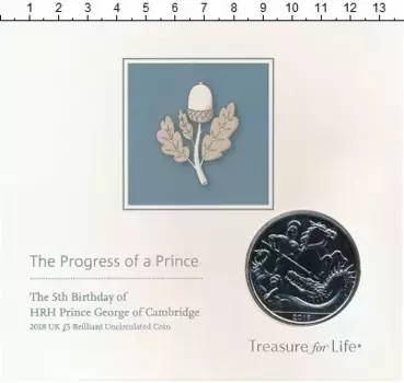 Набор монет 5 фунтов Англии 2018 года Медно-никель 5 лет Принцу Джорджу