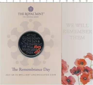 Набор монет 5 фунтов Англии 2021 года Медно-никель День памяти 2021