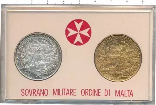 Набор монет Битва при Лепанто Мальтийского ордена 1971 года Набор из 2 монет 10 грани (латунь) и 9 тари (серебро)