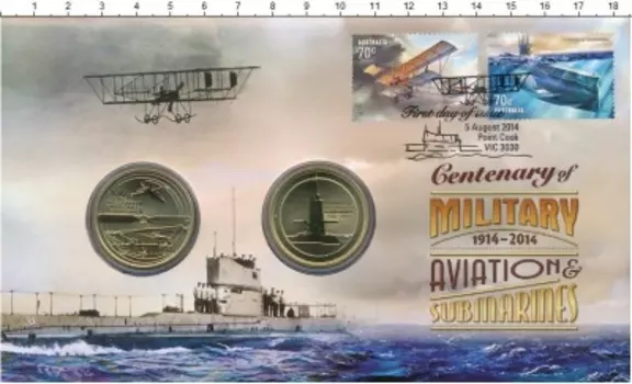 Набор монет доллар Австралии 2014 года Латунь 100-летие военной авиации и подводного флота Австралии