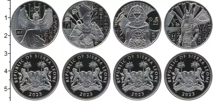 Набор монет доллар Сьерры-Леоне 2023 года Медно-никель Египетские боги