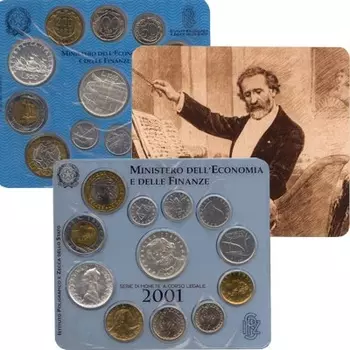 Набор монет Джузеппе Верди Италии 2001 года 100 лет со дня смерти известнейшего итальянского композитора, автора многих известных опер, романсов и хоровых сочинений Джузеппе Верди