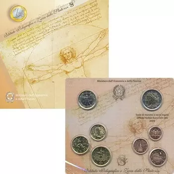 Набор монет Евронабор 2004 года Италии 2004 года Набор из восьми монет регулярной чеканки от 1 евроцента до 2 евро