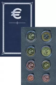 Набор монет Европроба 2004 Сербии 2004 года Набор фантазийных евромонет состоит из восьми номиналов