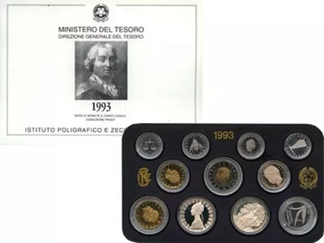 Набор монет Италия 1993 Италии 1993 года Подарочный набор монет Италии 1993 года