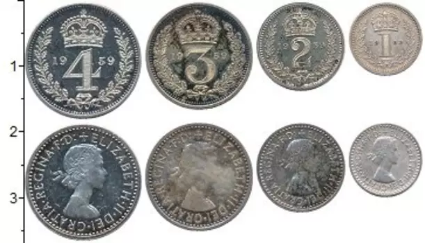 Набор монет Маунди-сет 1959 года Англии 1959 года Серебро Елизавета II