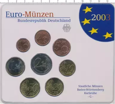 Набор монет Монеты 2003 (чеканка Гамбурга) Германии 2003 года ? Евронабор 2003 года, Чеканка Гамбурга (J)? Приветствую вас, дорогие нумизматы и коллекционеры! Перед вами эксклюзивный набор евромонет из сердца Европы - Германии ??