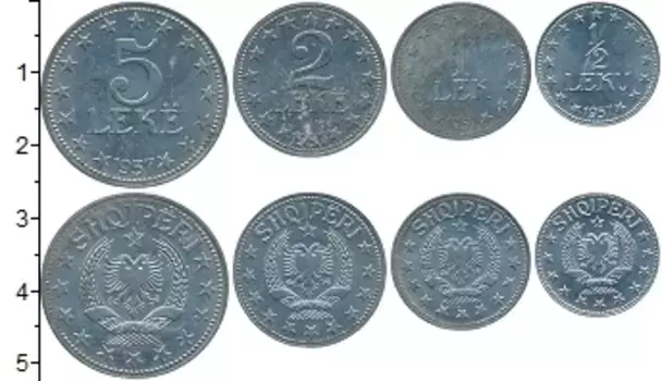 Набор монет Набор 1957 года Албании 1957 года Цинк В наборе 4 монеты номиналом 1/2,1,2,5 лек
