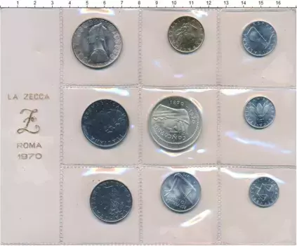 Набор монет Набор 1970 Италии 1970 года Набор монет из солнечной Италии, выпущенный в 1970 году — истинный шедевр нумизматического искусства! ?? Каждая монета в этом эксклюзивном собрании является блестящим примером мастерства итальянского монетного двора