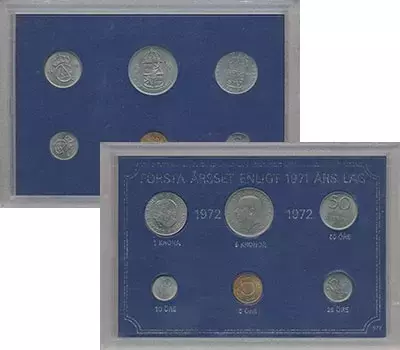 Набор монет Набор 1972 года Швеции 1972 года `В наборе 6 монет номиналами 5 эре, 10 эре, 25 эре, 50 эре, 1 крона и 5 крон
